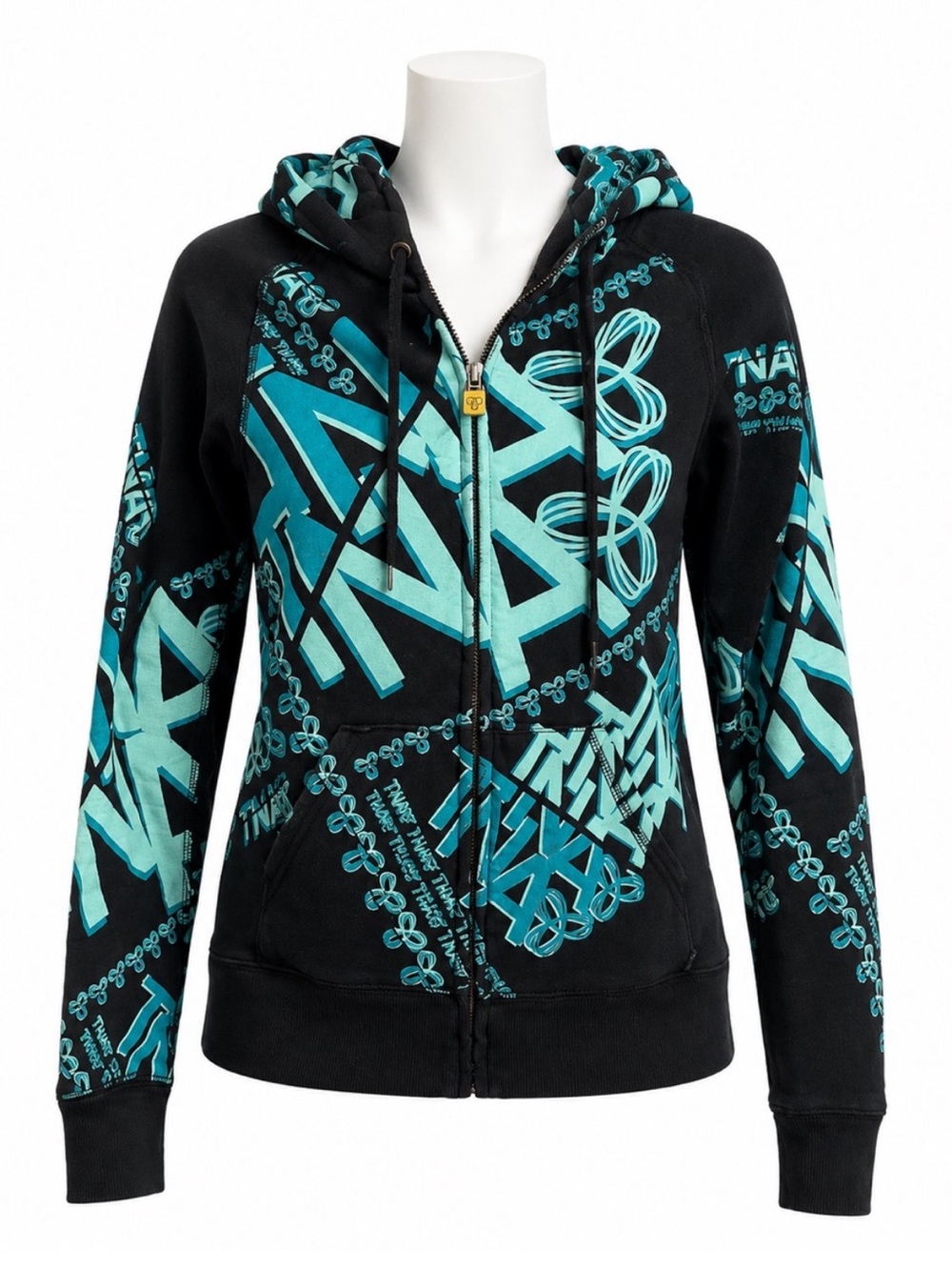 Size M Vintage TNA Aritzia Women’s Y2K Graphic Full Zip Hoodie Black Blue